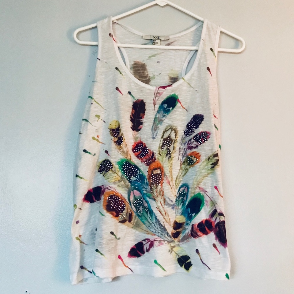 FOREVER 21 rainbow feather tank top size medium